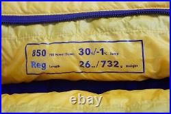 PATAGONIA 850 Fill Goose Down Reg Length 30f/-1c 26oz Sleeping Bag YellowithPurple