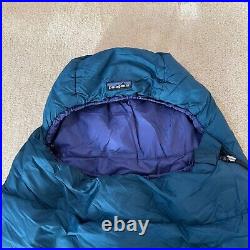 Patagonia Sleeping Bag Blue 7 Foot Travel Camping Mummy Style Side Zipper