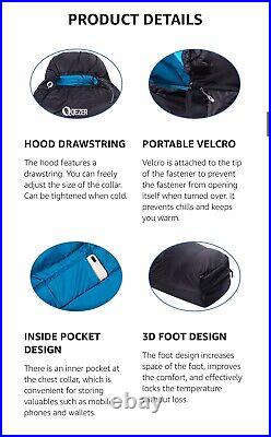 QEZER Down Sleeping Bag for Adults 0°F 10°F 15°F 20°F 32°F Backpacking Camping
