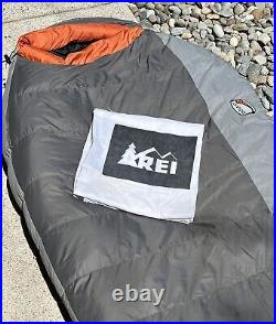 REI +0 Radiant 650 Fill Long Left Regular Down Sleeping Bag Gray/Orange GUC