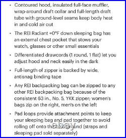 REI +0 Radiant 650 Fill Long Left Regular Down Sleeping Bag Gray/Orange GUC