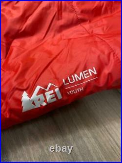 REI Co-op Lumen Youth Sleeping Bag For Camping Backpacking Waterproof- RED