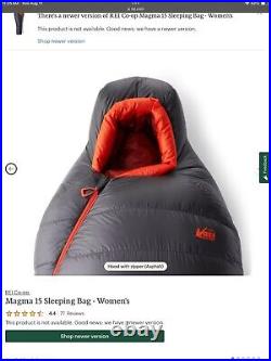 REI Co-op Magma 15 Down Sleeping Bag Women's Regular Gray And Orange