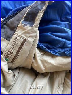 REI (USA) Vintage 70's Backpacking Camping Down Sleeping Bag Blue 76 Mummy