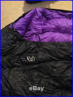Rab goose down sleeping bag, black/purple, excellent condition ripstop nylon