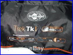 Sea to Summit Trek tk1 long sleeping bag 32F 0C 650 down with comp. Sack leftzip