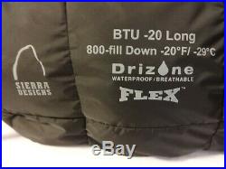 Sierra Designs BTU -20 800 Fill Goose Down DriLoft Long LZ Sleeping Bag+2Pads