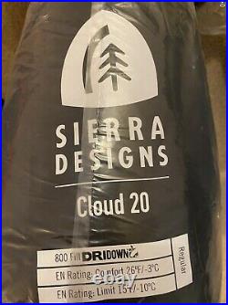 Sierra Designs Cloud 20 Degree DriDown Sleeping Bag Ultralight Zipperless Dow
