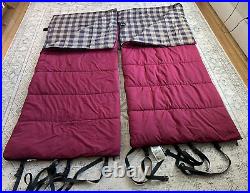 Slumberjack Sleeping Bags VTG Flannel Lined Lot Of 2 Burgundy 34 wide X 76 long