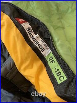 The North Face 0F / -18CS Women's Snowshoe Sleeping Bag Lime Green LONG TNF EUC