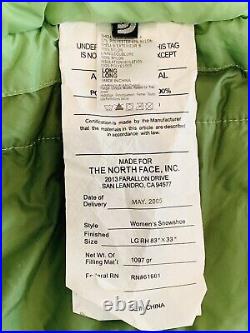 The North Face 0F / -18CS Women's Snowshoe Sleeping Bag Lime Green LONG TNF EUC