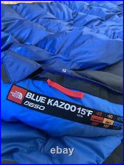 The North Face Blue Kazoo 650 Down 15° Sleeping Bag, Reg-RH Full Zip Excellent
