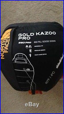 The North Face Gold Kazoo 40F Down Sleeping Bag Goose Down 650 Pro Right Reg