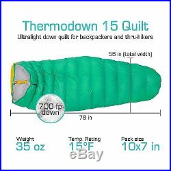 Thermodown 15 Degree Down Sleeping Quilt Ultralight Cold Weather, 3 Season NEW