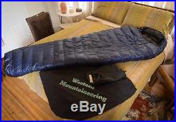 UL Western Mountaineering MegaLite Down 30 Degree Sleeping Bag XL 6'6 Navy Blue