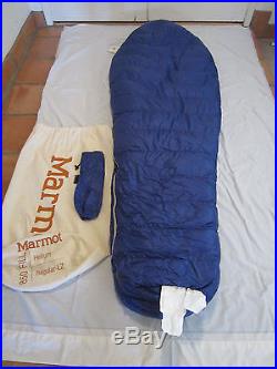 UNUSED Marmot Helium Down Sleeping Bag Zip 15° Ultralight Hiking Camp Blue 850