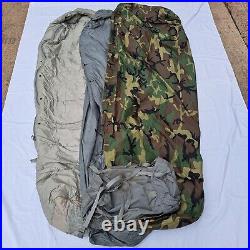 US Military 4 Piece Modular Sleeping Bag Sleep System with Woodland Bivy Cover