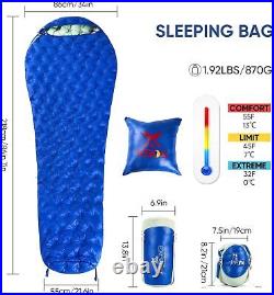 Ultralight Down Sleeping Bag For Adults Ligh 192Lbs 32-55F 650 Fill Down