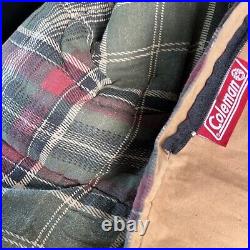 VINTAGE Coleman Tan Cotton Plaid Flannel Lined Sleeping Bag Bed Roll 36 x 75