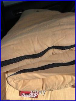 VINTAGE Coleman Tan Cotton Plaid Flannel Lined Sleeping Bag Bed Roll 36 x 75