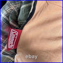 VINTAGE Coleman Tan Cotton Plaid Flannel Lined Sleeping Bag Bed Roll 36 x 75