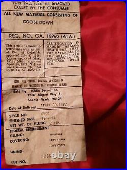 VTG Eddie Bauer PREMIUM Goose Down Sleeping Bag 2 lbs EXLNT camping backpack bag