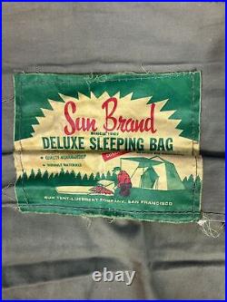 Vintage 1940s 50's Sun Brand Deluxe Sleeping Bag Excellent 72x 36