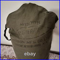 Vintage 1950's Woods Down Sleeping Bag 28 X 78 Canvas Green Featherlite