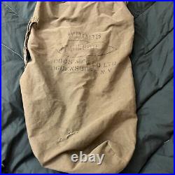 Vintage 1950's Woods Down Sleeping Bag 28 X 78 Canvas Green Featherlite
