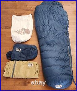 Vintage 1980'sThe North Face Navy Blue Goose Down Mummy Sleeping Bag Brown Label