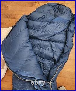 Vintage 1980'sThe North Face Navy Blue Goose Down Mummy Sleeping Bag Brown Label