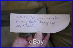 Vintage 50s 60s US Military Goose Down OD Green Mummy Sack Sleeping Bag