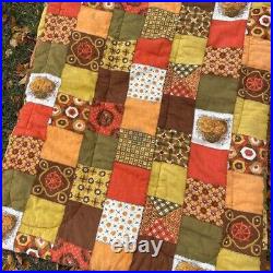Vintage 60's Emar Yellow, Orange & Brown Printed Patchwork Sleeping Bag Quilt
