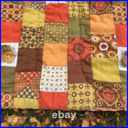 Vintage 60's Emar Yellow, Orange & Brown Printed Patchwork Sleeping Bag Quilt