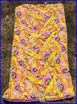 Vintage 70's Flower Power Orange Psychedelic Sleeping Bag 35 X 65 RARE WOW