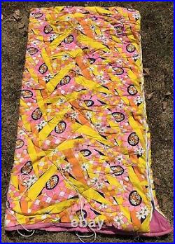 Vintage 70's Flower Power Orange Psychedelic Sleeping Bag 35 X 65 RARE WOW