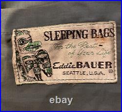 Vintage Eddie Bauer Down Sleeping Bag Military Green Withliner, Head Piece & Bag
