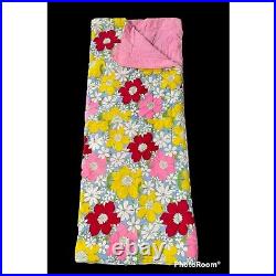 Vintage Sleeping Bag Blanket Flower Power Daisy Reversible Pink Blue Yellow