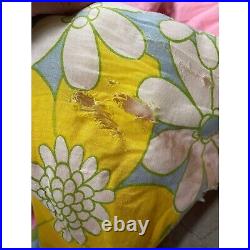 Vintage Sleeping Bag Blanket Flower Power Daisy Reversible Pink Blue Yellow