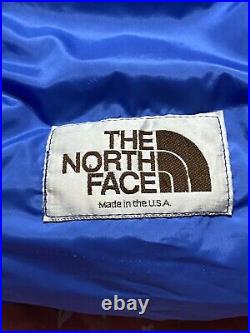 Vintage The North Face Brown Label Goose Down Mummy Sleeping Bag Blue USA 88x82