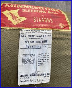 Vtg 40s 50s Stearns MINNESOTAN Retro Sleeping Bag Camping Lake Cabin Bedroll