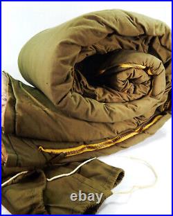 Vtg Army Green Quilted Flannel Sleeping Bag Birds Pheasant Hunting Camping Gear
