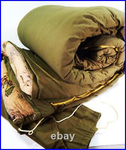 Vtg Army Green Quilted Flannel Sleeping Bag Birds Pheasant Hunting Camping Gear