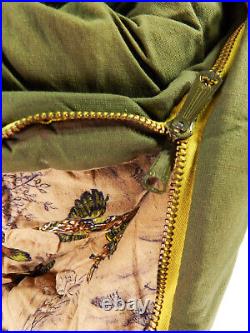 Vtg Army Green Quilted Flannel Sleeping Bag Birds Pheasant Hunting Camping Gear