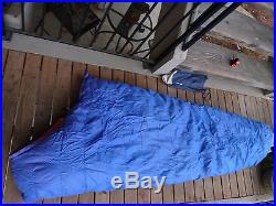 Vtg ROEBUCK & CO DOWN 83 x 33 RETRO SLEEPING BAG ORANGE BLUE Mountain Goose rei