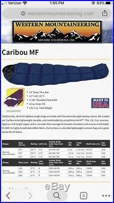 Western Mountaineering Caribou MF 35 Degree Sleeping Bag 6' RZ 850 Fill