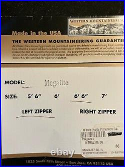 Western Mountaineering sleeping bag Megalite 6'6 left zipper
