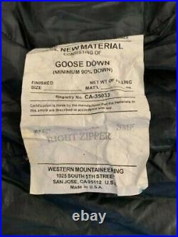 Western mountaineering Sequoia goose down sleeping bag used zero degree tall