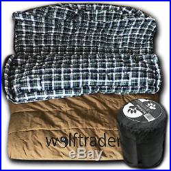 Wolftraders TwoWolves -30 2-Person Premium Canvas Sleeping Bag, Brown/Blue