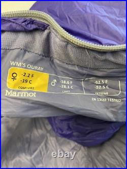 Womens MARMOT Purple -2.2 F 650 Down Fill Ouray Sleeping Bag 28 X 79